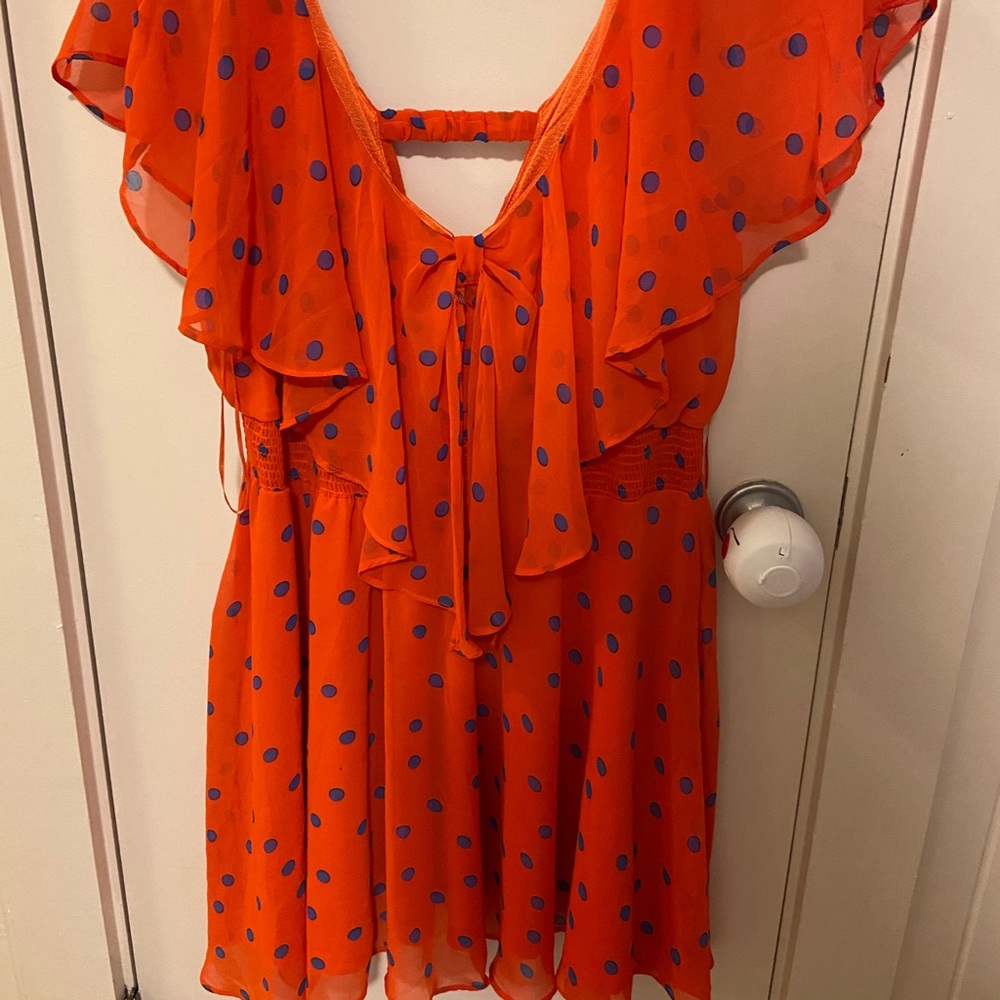 Orange and blue polka dot dress!